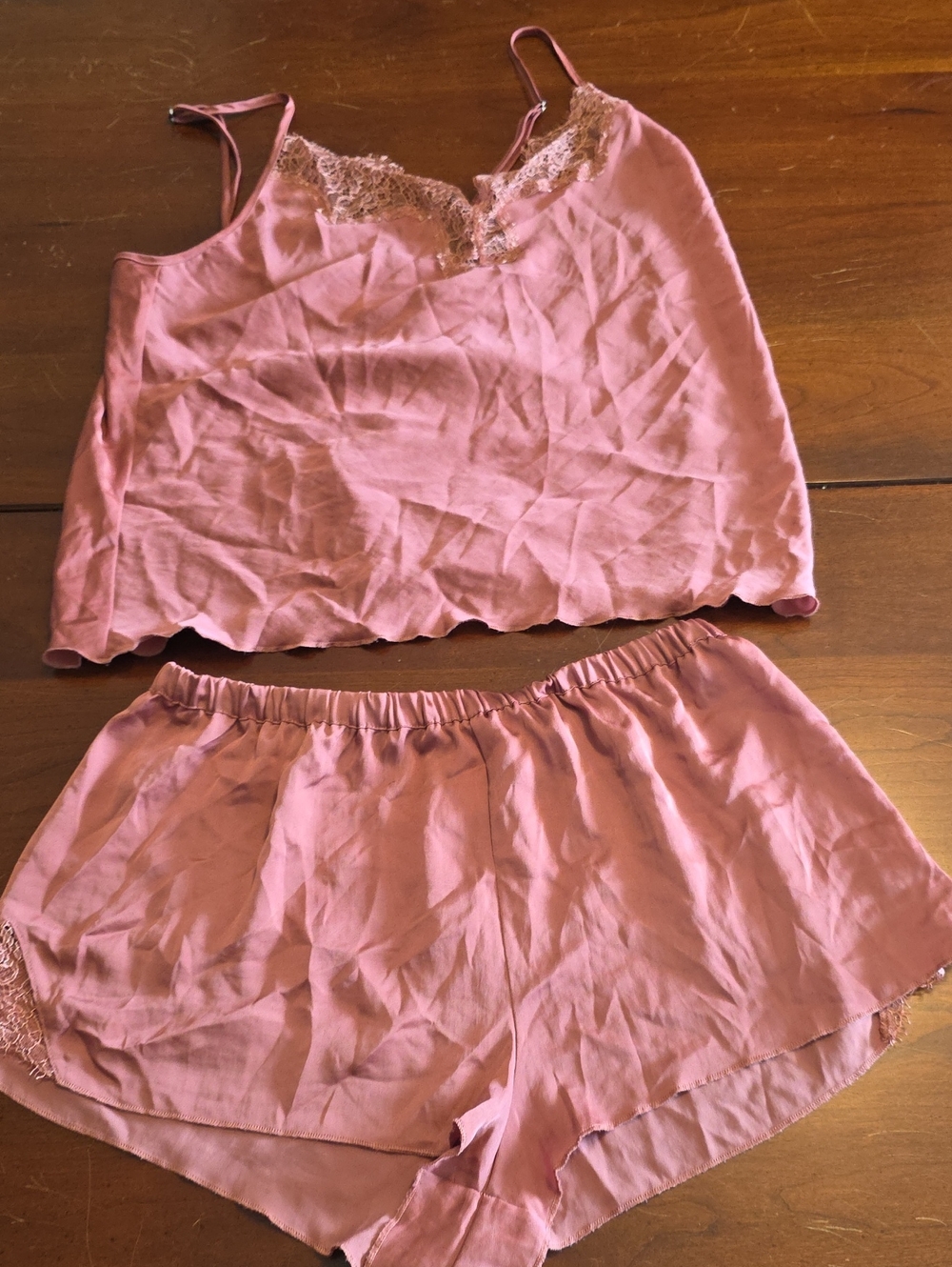 Victoria's Secret Dusty Rose Lace-Trim Satin Camisole & Shorts Set